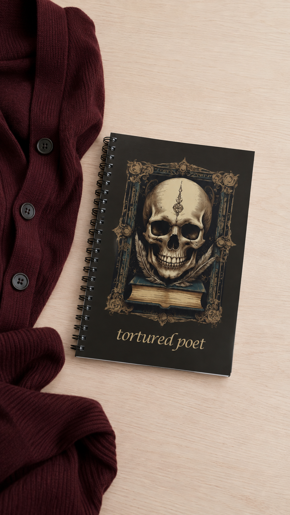 Dark Academia Tortured Poet Skull Journal