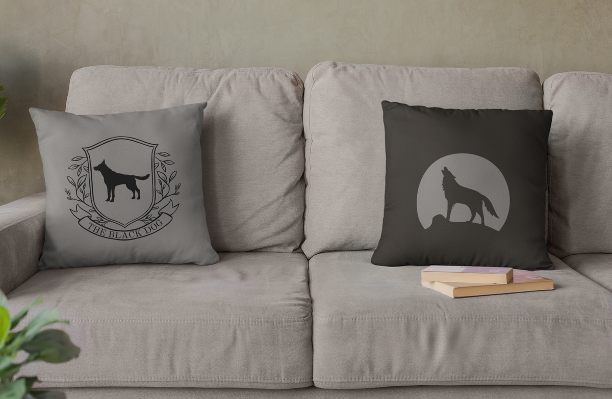 Howling Wolf Throw Pillow, Black and Grey Moon Cushion, Dark Academia Reading Nook Decor