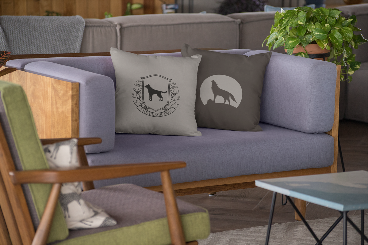 Howling Wolf Throw Pillow, Black and Grey Moon Cushion, Dark Academia Reading Nook Decor