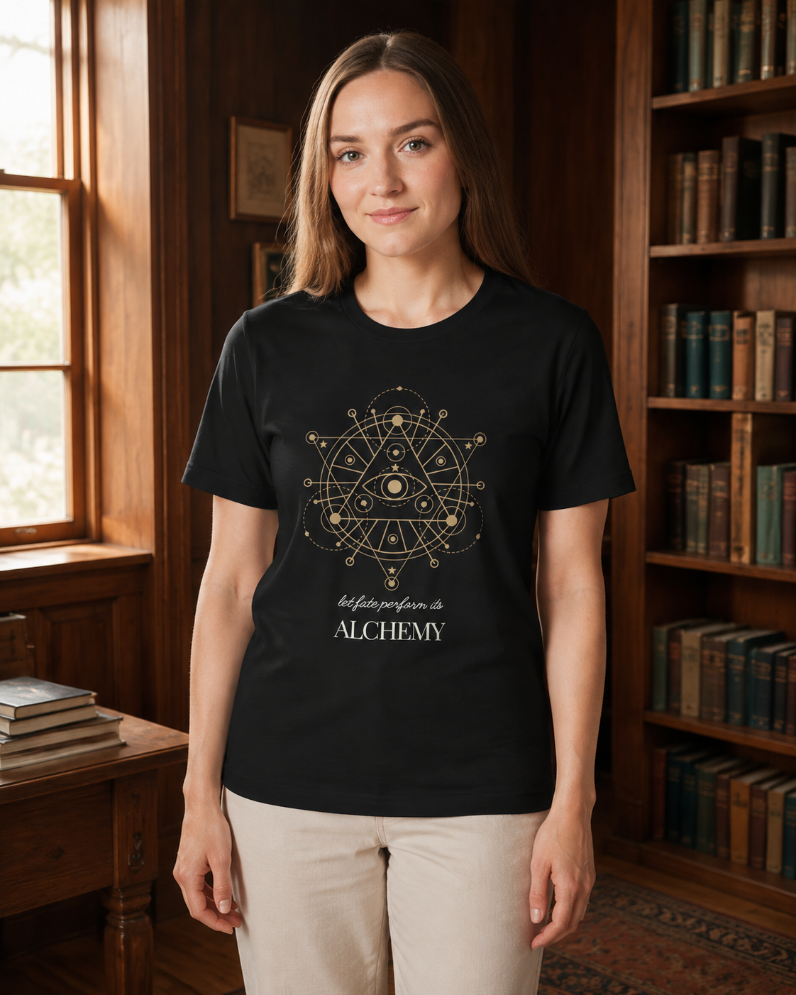 Alchemy Graphic T-Shirt, Celestial Eye and Stars Tee, Dark Academia Witchy Shirt