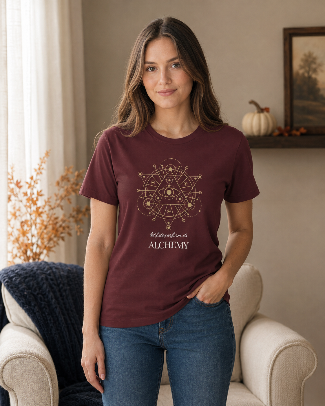 Alchemy Graphic T-Shirt, Celestial Eye and Stars Tee, Dark Academia Witchy Shirt