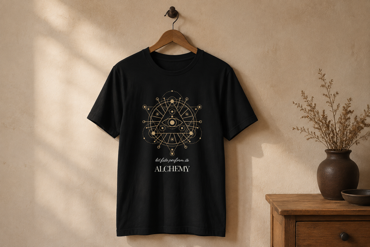 Alchemy Graphic T-Shirt, Celestial Eye and Stars Tee, Dark Academia Witchy Shirt