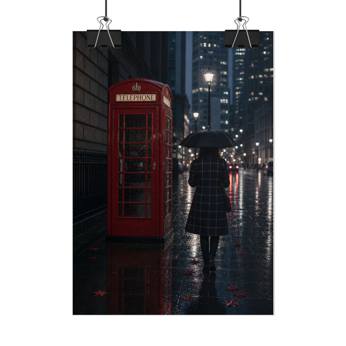 Red Call Box Rain London Art Print