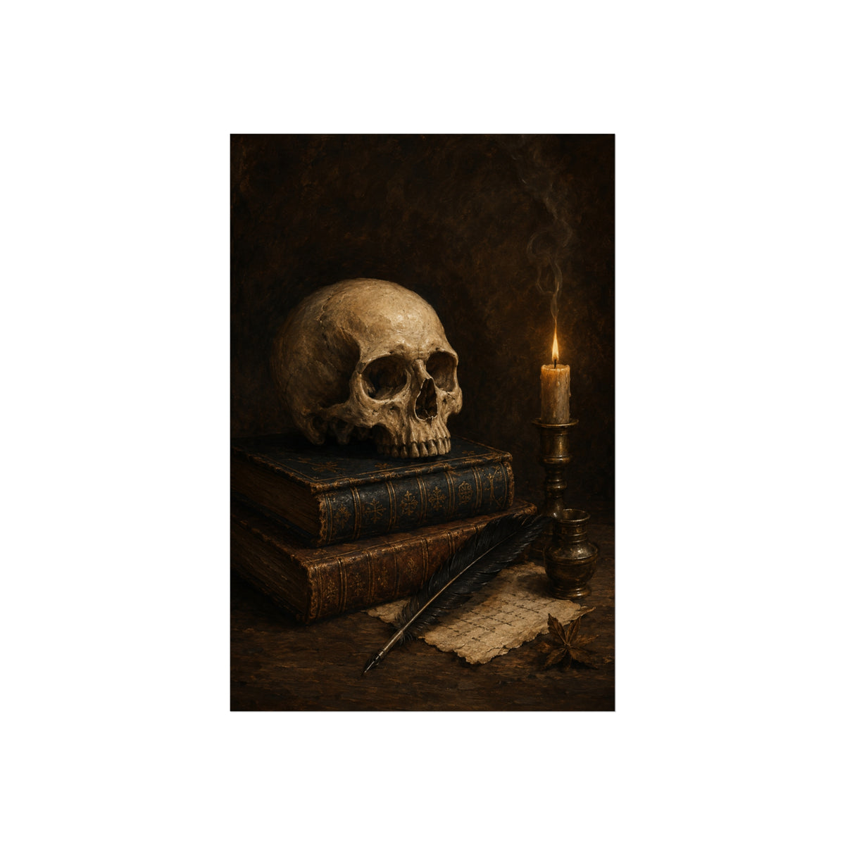 Skull and Books Art Print, The Poet's Study, Dark Academia Library Wall Decor, Gothic Still Life Poster
