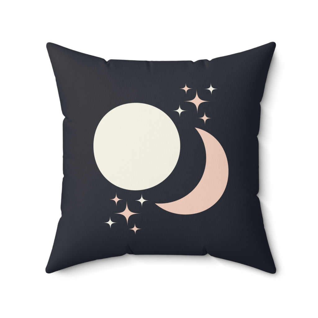 Celestial Boho Sun and Moon Throw Pillow, Dark Grey