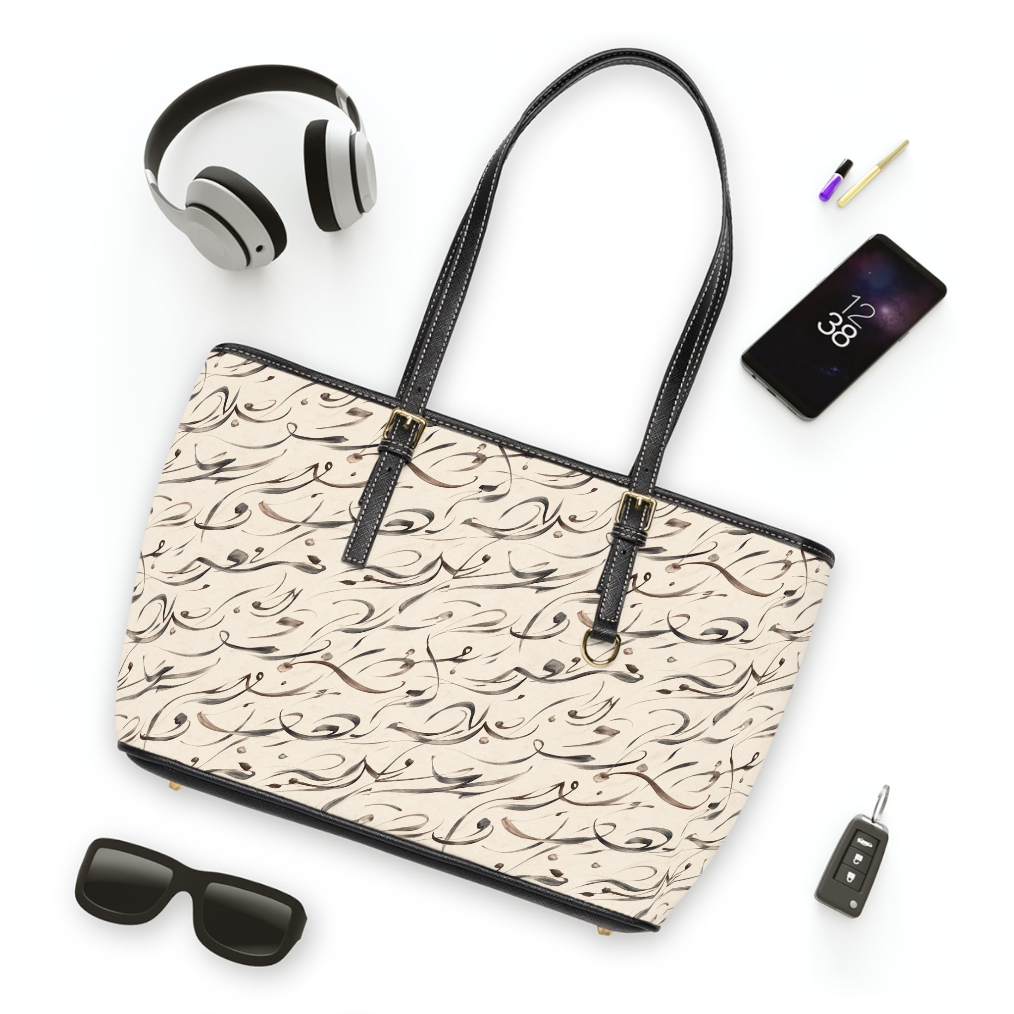 Mediterranean Calligraphy Vegan Leather Shoulder Bag