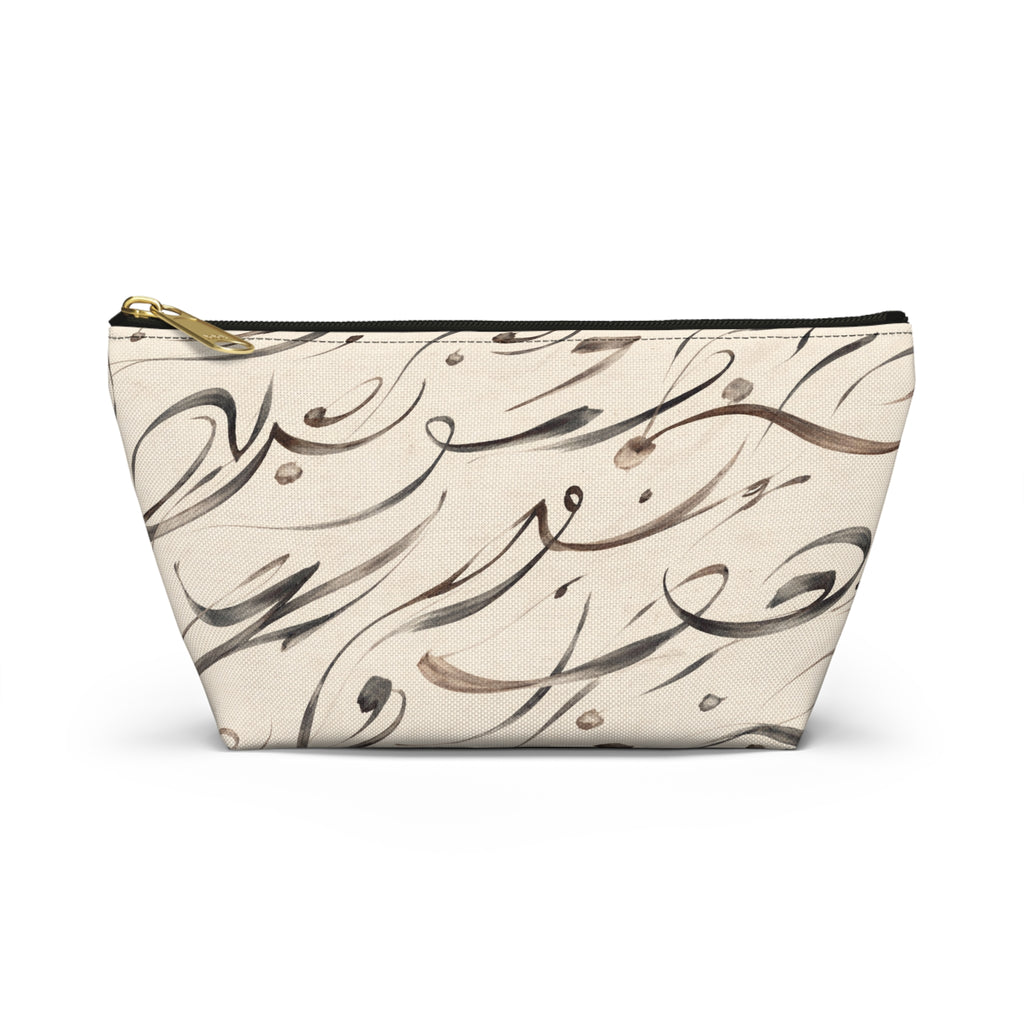 Modern Mediterranean Accessory Pouch | Neutral Cosmetic Travel Bag | Geometric Ink Brush Artist Bag