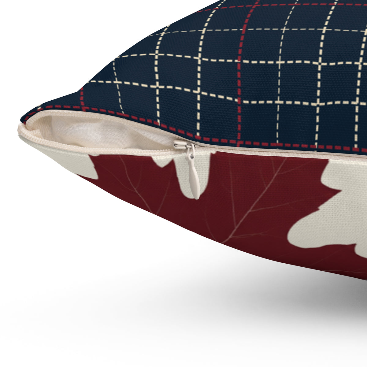 Navy Plaid and Autumn Leaves Reversible Throw Pillow