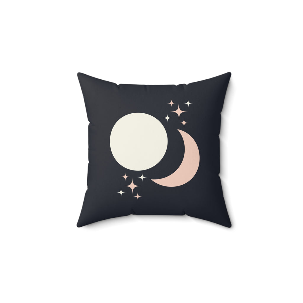 Celestial Boho Sun and Moon Throw Pillow, Dark Grey