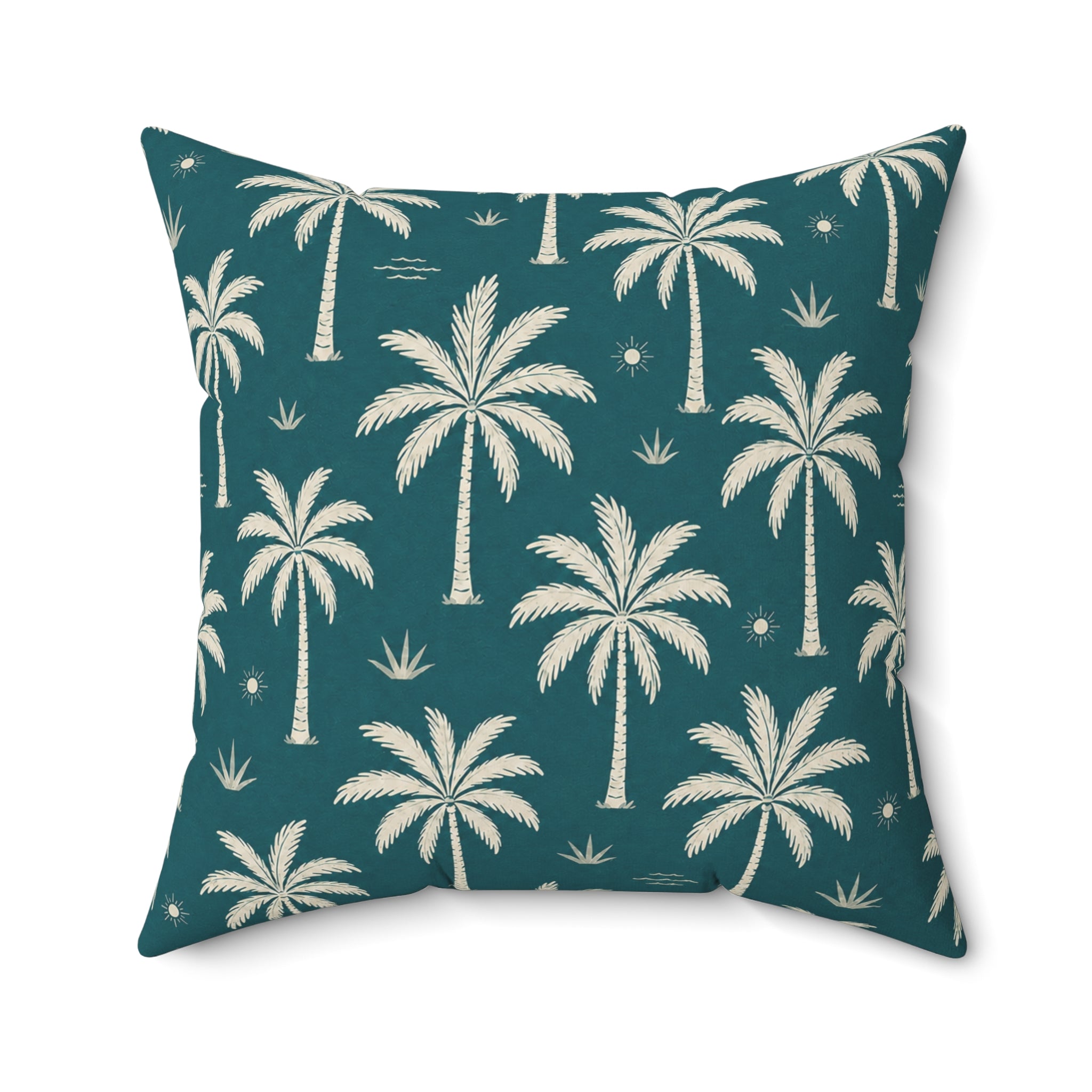 Teal French Riviera Palm Throw Pillow