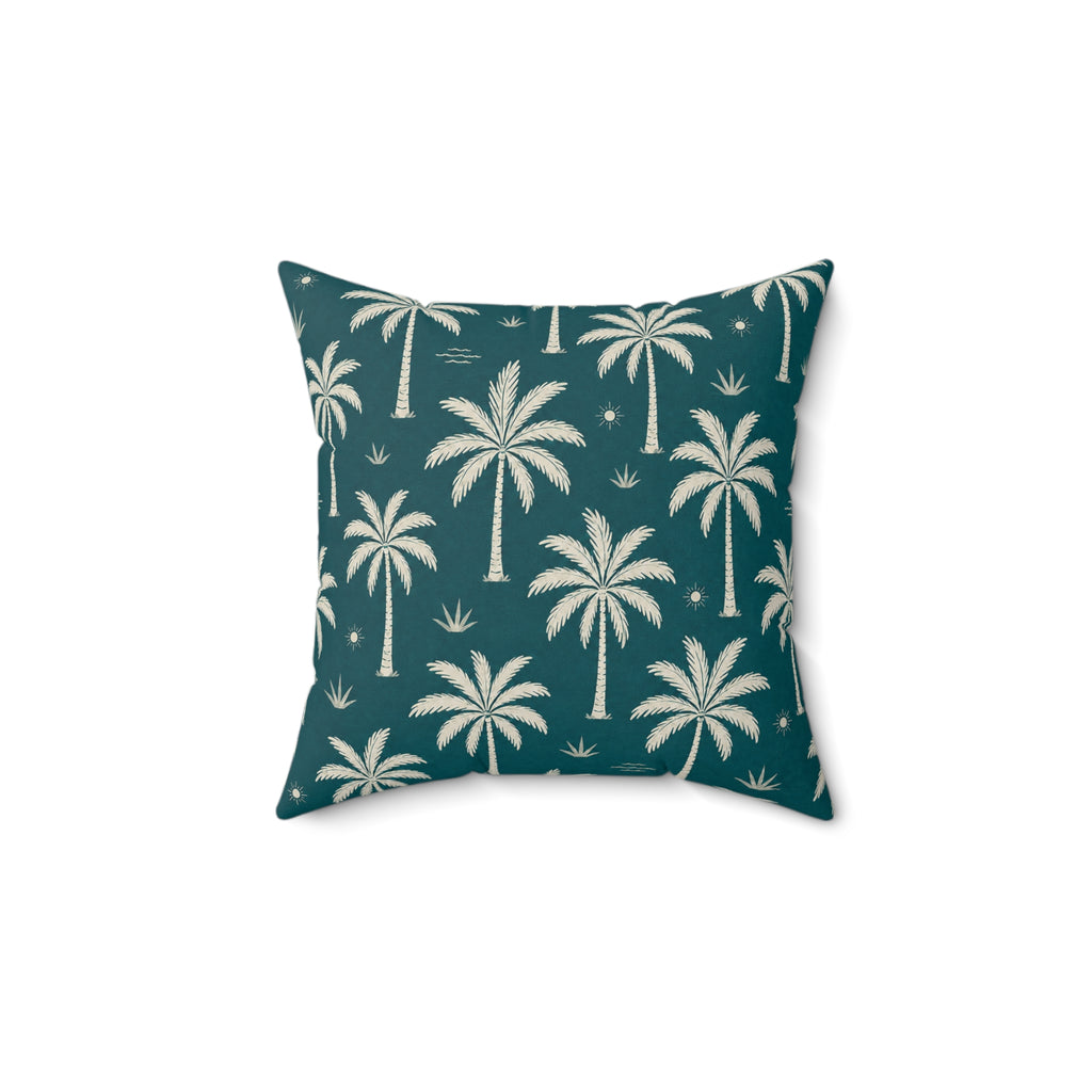 Teal French Riviera Palm Throw Pillow
