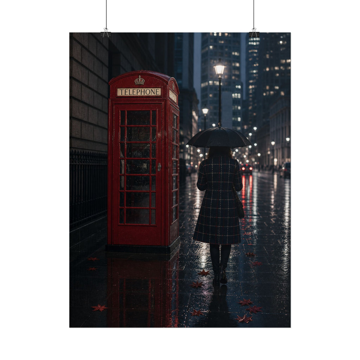 Red Call Box Rain London Art Print