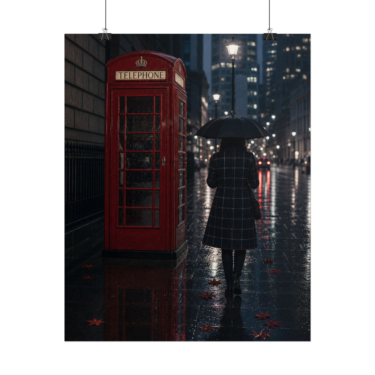 Red Call Box Rain London Art Print