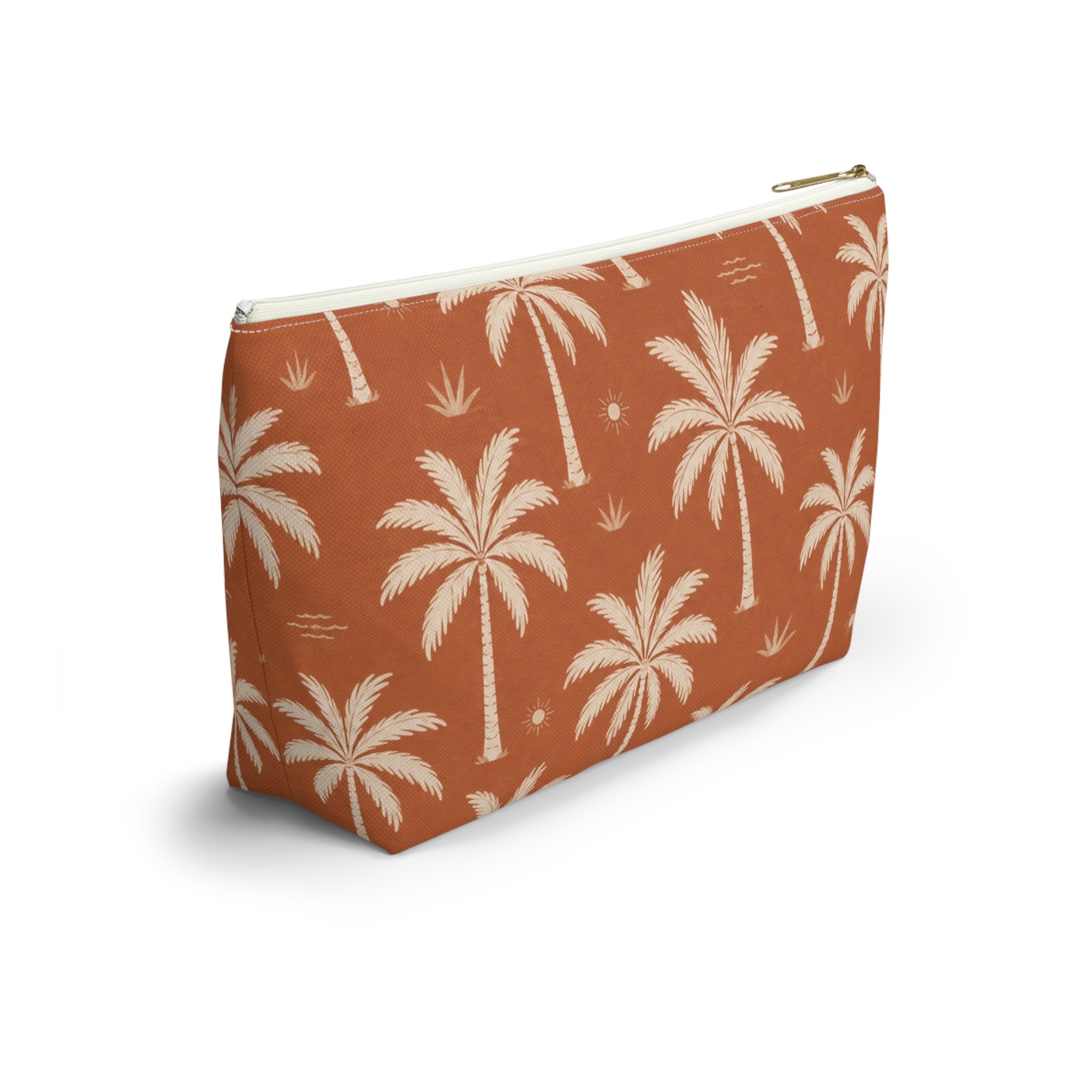 Tropical Palm Terracotta Cosmetic Travel Pouch - French Riviera